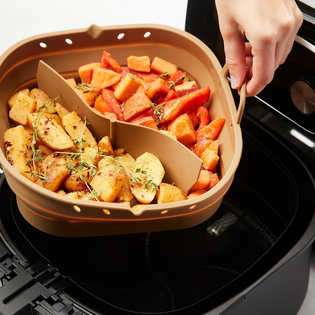Krokante airfryer aardappelen en wortelen met tijm