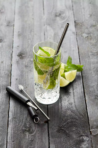 Paille téléscopique avec brosse & support rosé ou noir