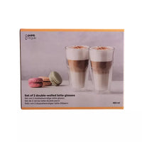Set of 2 double-walled latte glasses in borosilicate 450ml