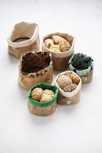 Broodmand uit jute en textiel 16x16cm