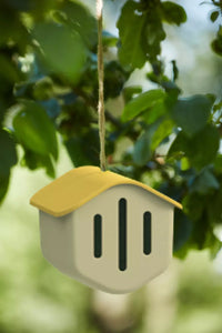 Maison à papillons en fibre de bambou taupe avec toit jaune