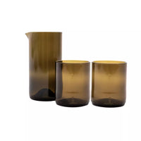 Set de carafe et 2 verres en verre upcyclé vert olive