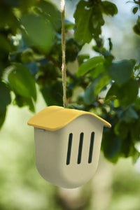 Vlinderhuisje uit bamboevezel taupe met geel dak