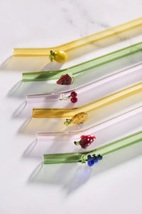 Set of 6 straws with fruit made of borosilicate glass 16cm
