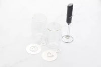Latte set of 2 double-walled glasses (350ml), milk frother, and art stencil