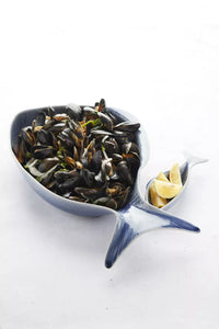 Diepe visschaal blauw 45x25cm