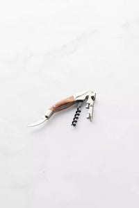 Waiter’s corkscrew in stainless steel with wooden inlay