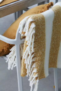 Plaid uit 100% gerecycleerd polyester wit/okergeel