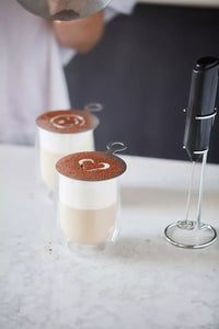 Cappuccino set van 2 dubbelwandige glazen 250ml, melkopschuimer en stencil