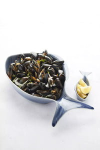 Diepe visschaal blauw 45x25cm