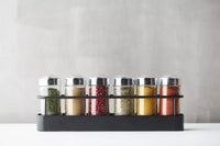 Wire spice rack with 6 jars matt black