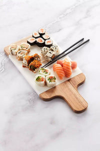 Serveerplank uit marmer & acaciahout 38x18cm