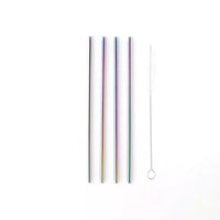 Set de 4 pailles arc-en-ciel avec brosse de nettoyage