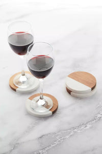 Set of 4 coasters marble/acacia wood ø 10cm FSC®