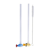 Set van 2 rietjes met vis uit borosilicaatglas en borstel 20cm