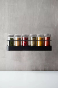 Wire spice rack with 6 jars matt black
