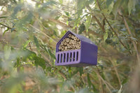 Insect hotel house made of bamboo fibre purple 16x13x16cm
