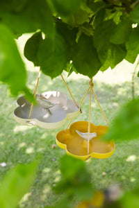 Vogelbad/voederschaal vogels uit bamboevezel okergeel