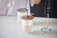 Cappuccino set van 2 dubbelwandige glazen 250ml, melkopschuimer en stencil