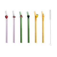Set of 6 straws with fruit made of borosilicate glass 16cm