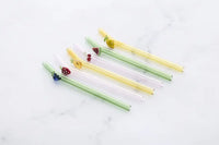Set of 6 straws with fruit made of borosilicate glass 16cm