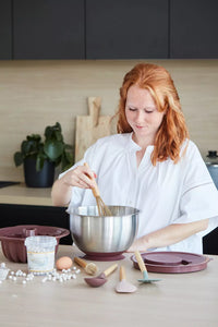 Set met spatel, lepel, klopper, pannenlikker en borstel