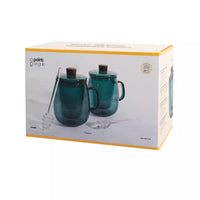 Set de 2 mugs à thé avec cuillère à miel 600ml Vert Forêt