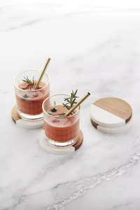 Set of 4 coasters marble/acacia wood ø 10cm FSC®