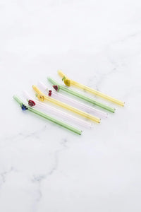 Set of 6 straws with fruit made of borosilicate glass 16cm