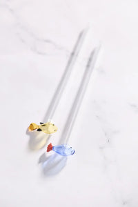 Set van 2 rietjes met vis uit borosilicaatglas en borstel 20cm