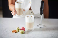 Latte set of 2 double-walled glasses (350ml), milk frother, and art stencil