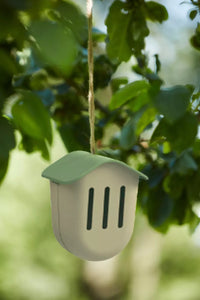 Vlinderhuisje uit bamboevezel taupe met groen dak