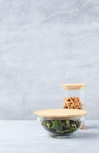 Bol en verre avec couvercle en bambou 2.4L