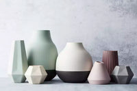 Vase géométrique en fibre de bambou vert sauge 10.8x9.5x20cm