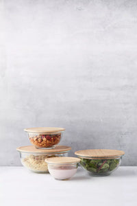 Bol en verre avec couvercle en bambou 2.4L