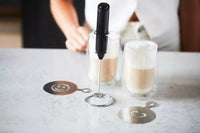 Latte set of 2 double-walled glasses (350ml), milk frother, and art stencil