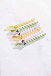 Set of 6 straws with fruit made of borosilicate glass 16cm