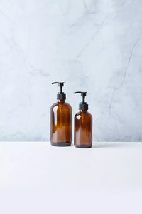 Boston bouteille en verre avec pompe ambré 250ml