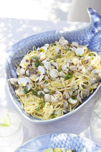 Diepe visschaal blauw 45x25cm