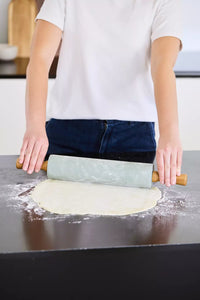 Rolling pin in platinum silicone and bamboo handles Iceberg Green 52x7cm