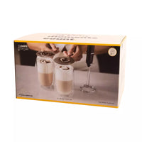 Latte set of 2 double-walled glasses (350ml), milk frother, and art stencil