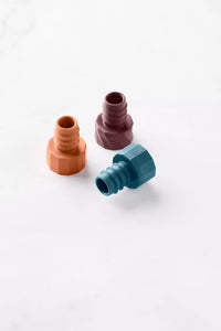 Wine bottle stoppers in TPE and steel, burgundy, rust, petrol blue