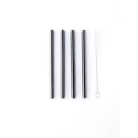 Set of 4 short cocktail drinking straws black with cleaning brush