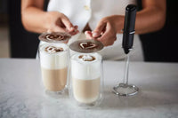 Latte set of 2 double-walled glasses (350ml), milk frother, and art stencil