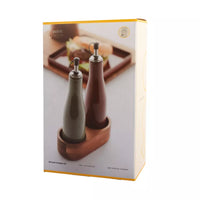 Set bouteille à huile et vinaigrier avec support en acacia