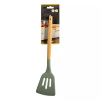 Spatule à trous en silicone avec poignée en bambou iceberg green